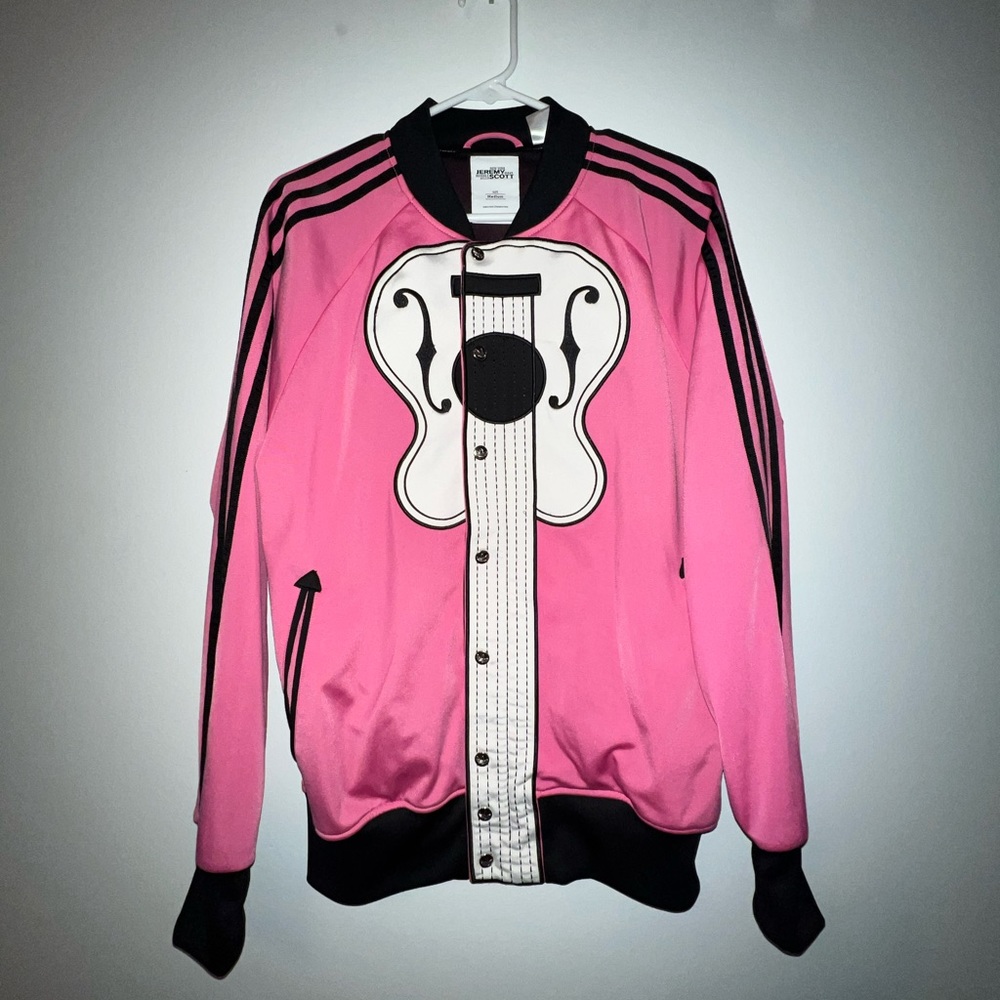 *SOLD* Adidas Originals x Jeremy Scott Guitar Jacket Music M Pink Black Notes